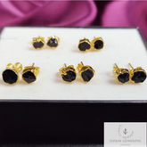 Raw Black Tourmaline Stud Earrings, Electroplated Stud Earrings, Healing Crystals Stud Earrings, Gold Plated Earring, Gemstone Stud Earrings